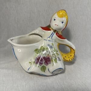 Vintage Hull Large 7" Little Red Riding Hood Ceramic Pitcher With Floral Design